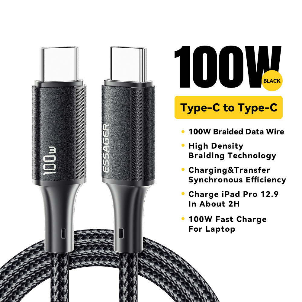 Essager USB Type C To USB C Cable 100W/5A PD Fast Charging Charger Wire Cord For MacBook pro Xiaomi Samsung Type-C USBC Cable