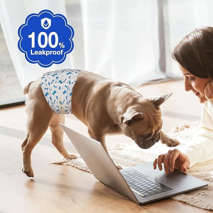 MICOOYO Dog Diapers Male Disposable | Super Absorbent Male Dog Wraps | Ligher Male Dog Diapers | Leakproof Puppy Diapers Male Doggie Diapers with Wetness Indicator (XS, 20Counts)