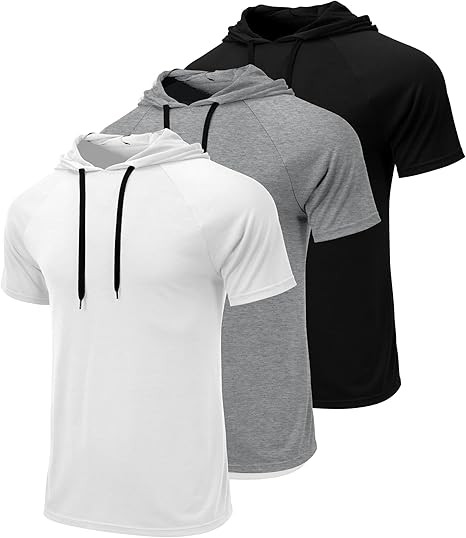 Ficerd 3 Pack Men's Short Sleeve Hoodie Workout Shirts Comfy Running Active Athletic Pullover Sweatshirt
