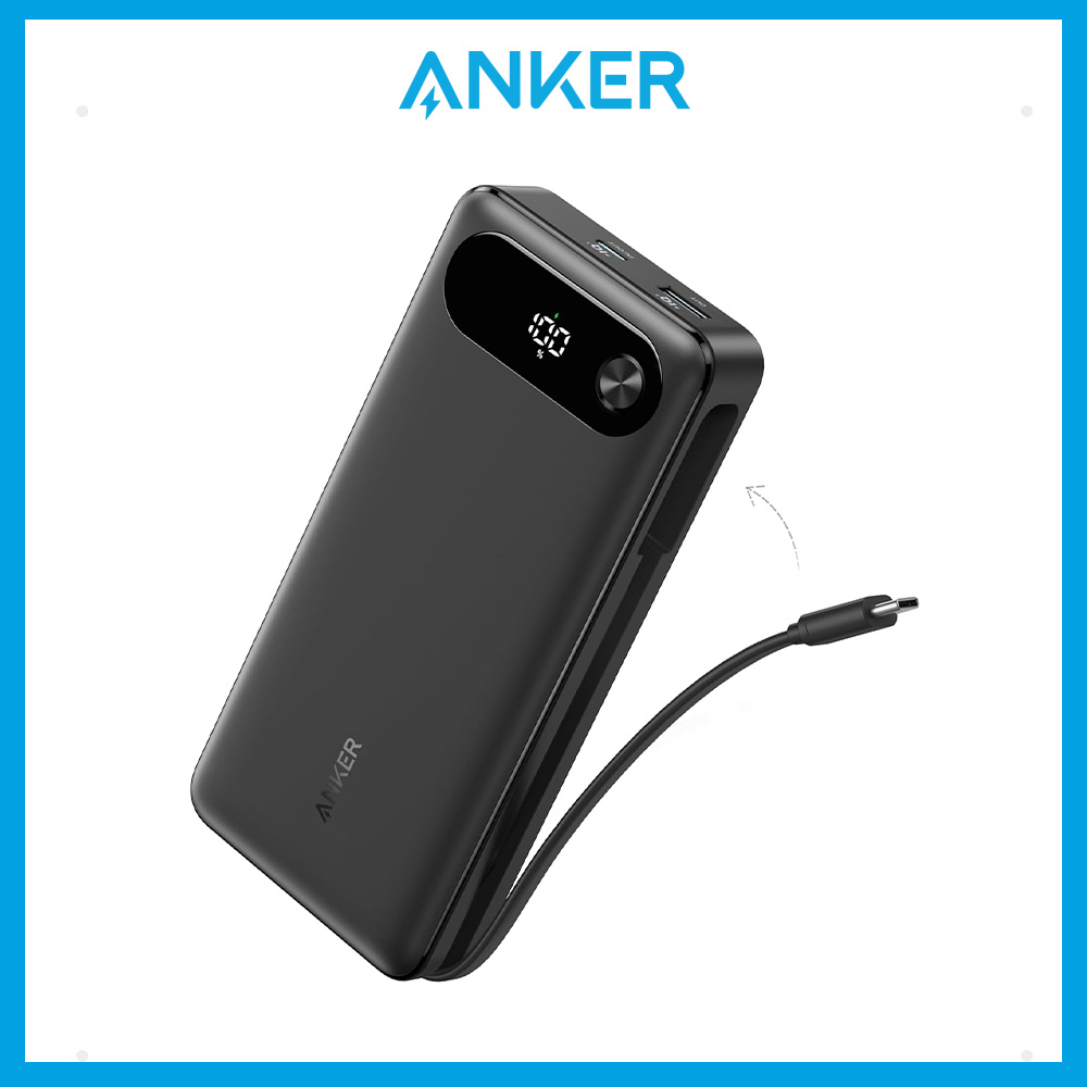 Anker PowerBank, 20,000mAh Portable Charger with Built-in USB-C Cable, 87W Max Fast Charging USB C Power Bank A1383