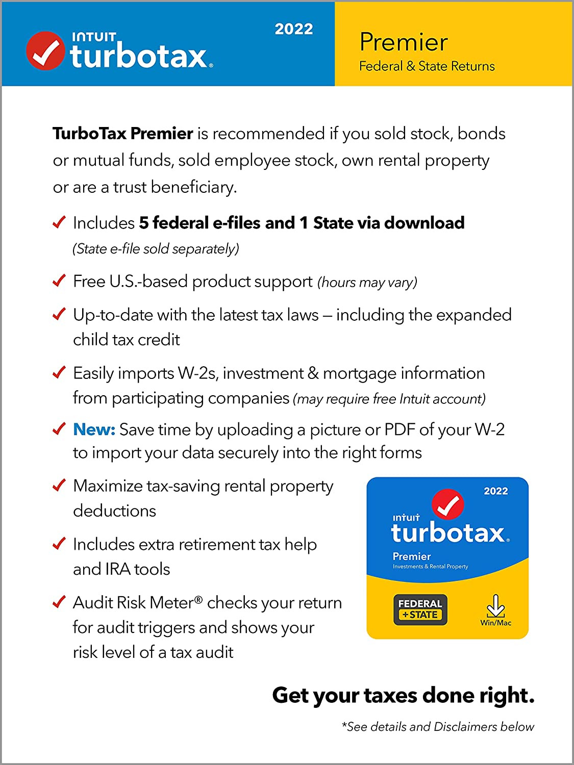 TurboTax Premier 2022 Tax Software, Federal and State Tax Return