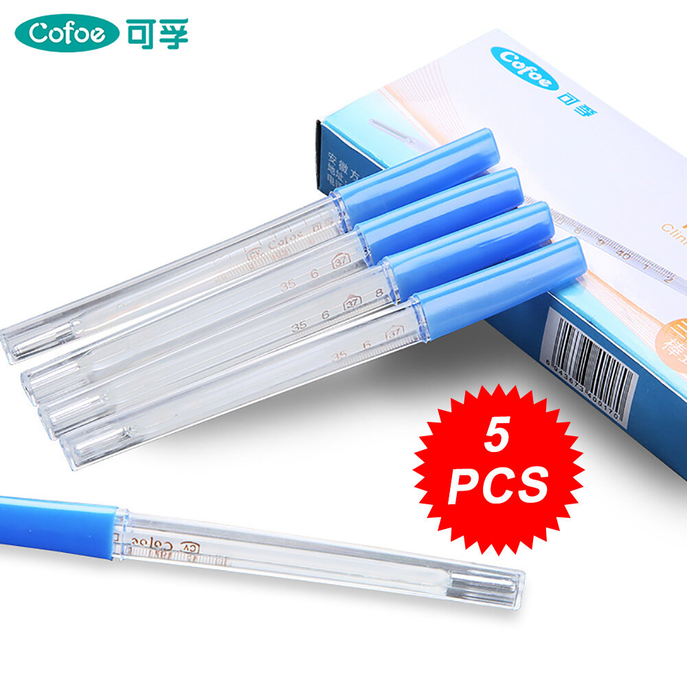 Cofoe 5pcs Mercury Glass Thermometer Easy Read Clinical Oral Cavity Temperature Measurement Adult Children Fever Thermometer