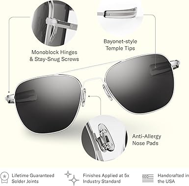 Randolph Eyewear Aviator Sunglasses for Men & Women – Non-Polarized & Polarized Lenses, Matte Chrome UV Protection Sunglasse