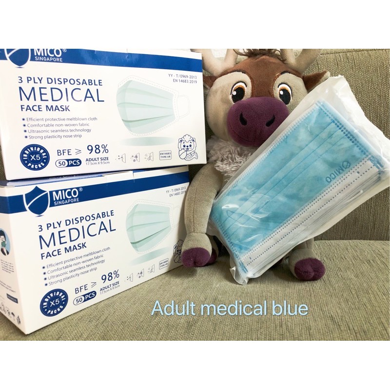 [SG BRAND] MICO Adult 3ply Medical Surgical Mask BFE》98% Disposable Face Mask 50pcs/box