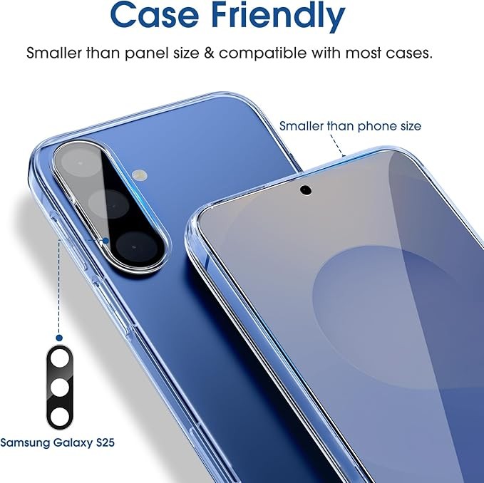 amFilm Auto-Align OneTouch for Samsung Galaxy S25 6.2-inch Screen Protector + Camera Lens Protector, Tempered Glass, 30-Second Installation, Bubble-Free, Case-Friendly, Scratch-Resistant [2+2 Pack]