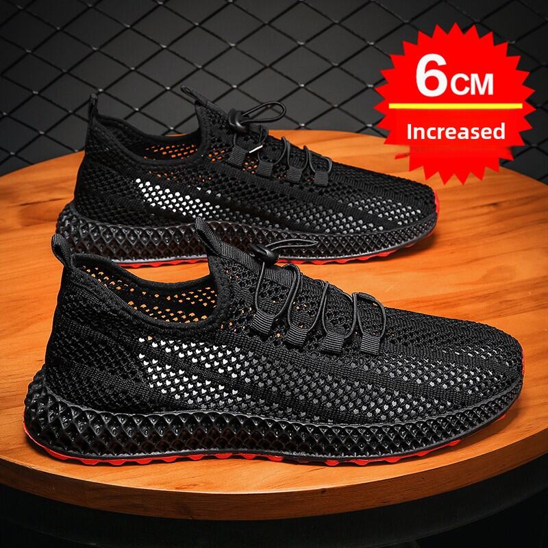 Mesh Surface Shoes Men's Summer Breathable Thin Mesh Surface Hollowed Large Mesh Men's Shoes Casual Running Black Flyknit Sneaker